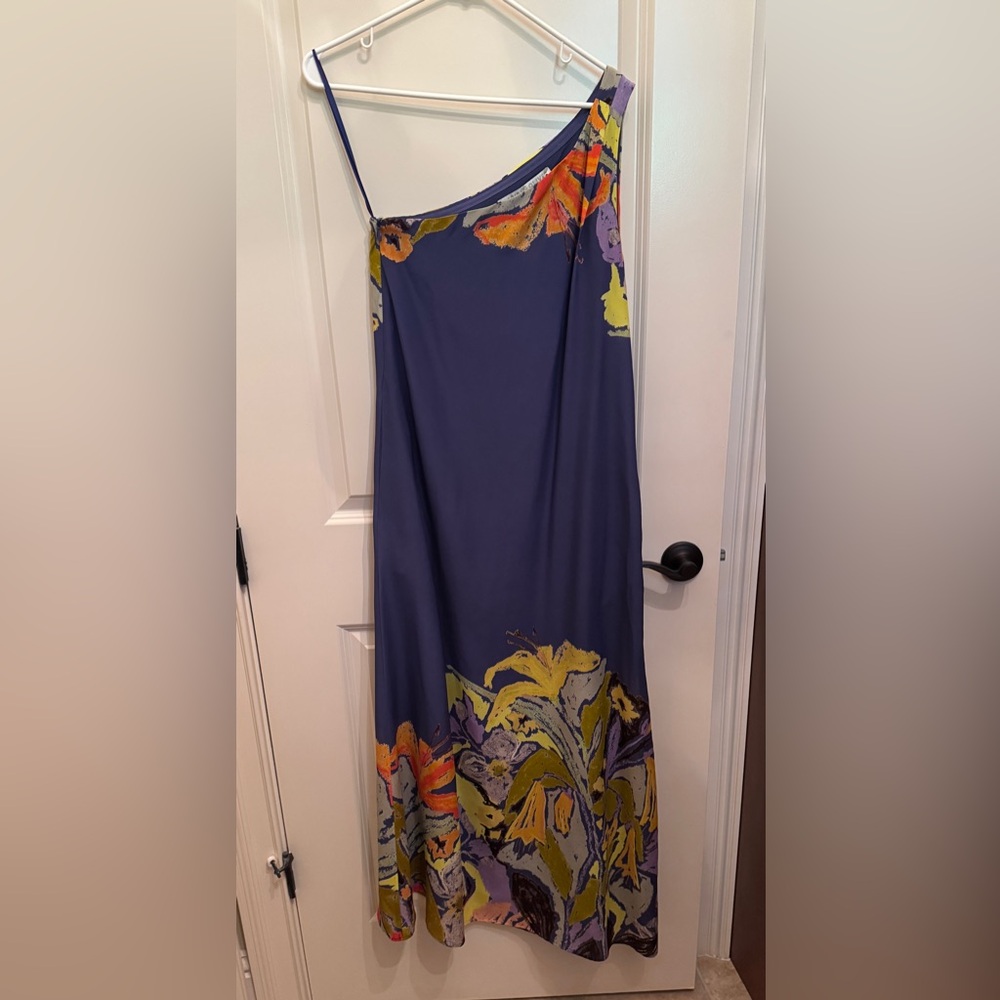 Marie Oliver One-Shoulder Dress in Blue and Yellow Floral